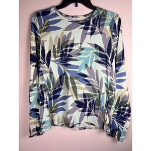 Hang Ten Long Sleeve Tropical Leaf Print UV Protection Swim Shirt Top Size M
